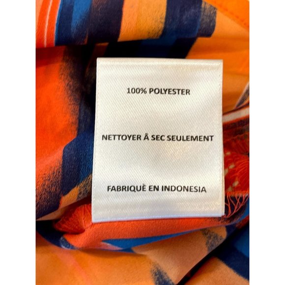 Lush Women Halter Blouse Top Geometric Pleated Neckline Orange Blue Size Small - Picture 7 of 7